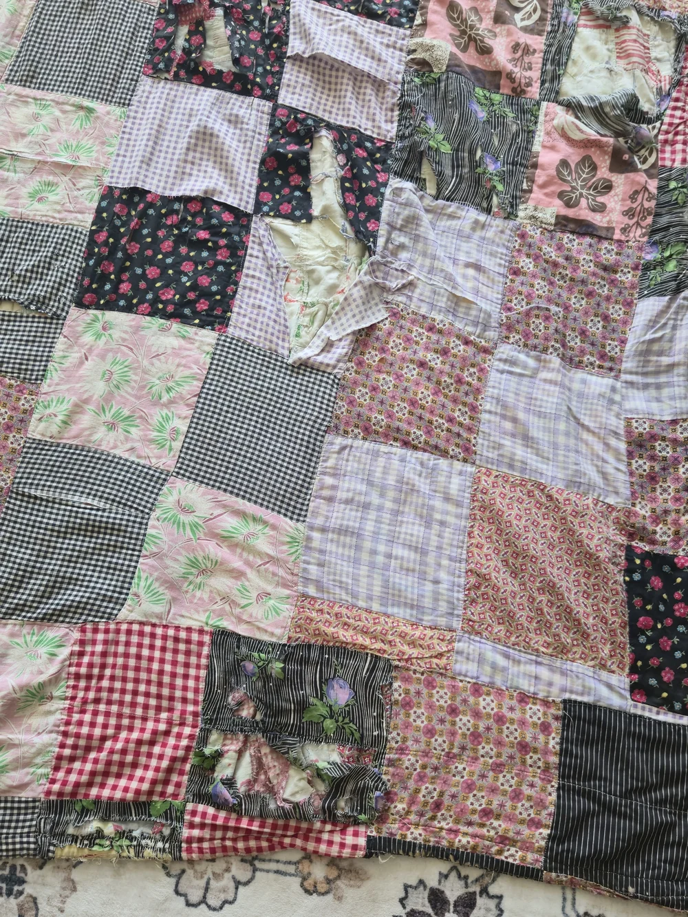 Vintage 30s 40s Quilt on Quilt Patched Over Cutter Craft 63x76 Heavy 6lb